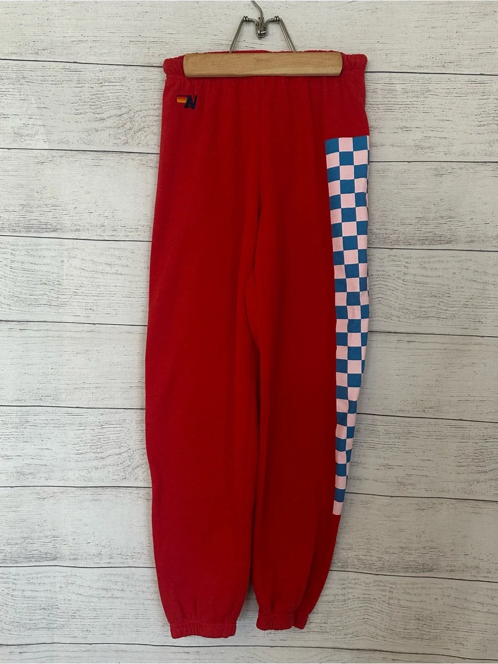 Aviator Nation Check Leg Sweatpants in Red. - Picture 3 of 8